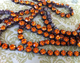 Brown Patina Brass Rhinestone Cup Chain, Sun Orange Crystal 4.2mm