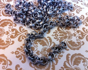 Chain I407 Vintage Style Embossed pattern Chunky repurposing chain 6mm sturdy ROLO Antique silver plating  Gothic