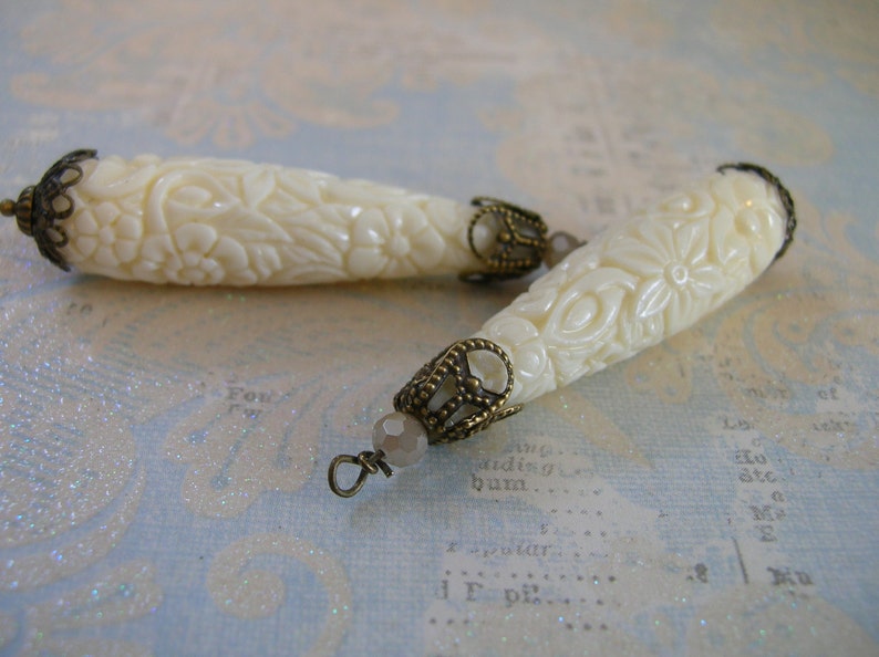 Vintage Style Retro Dangle Drop Carved synthetic glass bone Pendant 1 piece image 1