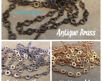 Chain I21 Couture Style High Quality about 5mm flat round link chain antique silver, or antique brass, or matte brushed gold