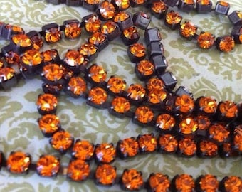 Brown Patina Brass Rhinestone Cup Chain - Sun Orange Crystal (3.2mm)