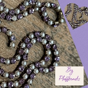Rhinestone Victorian Pearl and Violet itty bitty 2mm ss6.5 Vintage style Chain Crystal