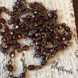 Chain Handcrafted  Linked Beaded Chain 4mm BOURDEAUX  Luster Faceted European Glass BeadsLinked