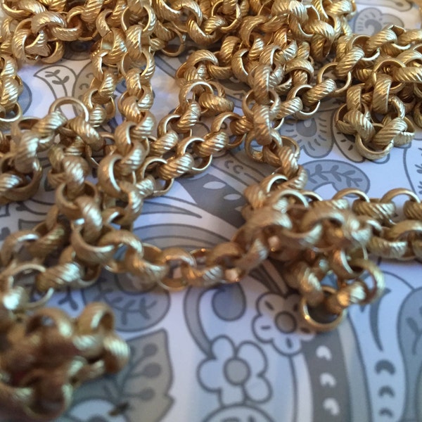 Chain I55 Vintage Style Embossed pattern Chunky repurposing chain 5mm sturdy ROLO Matte Brushed gold  plating  Gothic