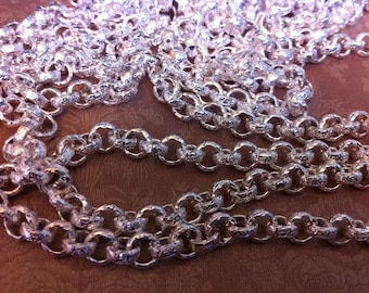 Chain Vintage Style Embossed pattern Chunky repurposing chain 6mm sturdy ROLO Bright Silver plating  Gothic