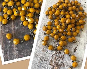 Chain Handmade Linked Beaded Chain with Goldenrod 6mm Faceted Czech Glass Beads