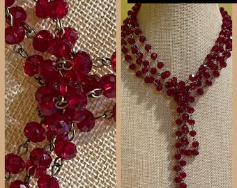 Chain Vintage Style 8mm RED Antique Brass plated wire faceted glass handmade beaded chain rosary style