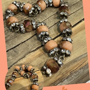 Chain  French Rose PEACH flash opaque Crystal encrusted Rhinestones Assemblage chain Linked