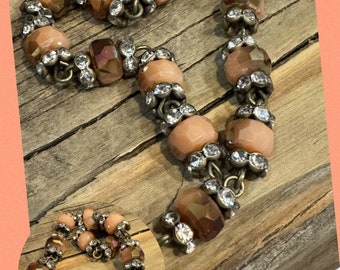 Chain New 2024 French Rose PEACH flash opaque Crystal encrusted Rhinestones Assemblage chain