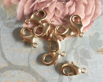 Clasp lobster matte brushed gold plated nickel free 12x7mm 6 pcs