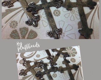 Vintage Style Aged Silver plated rustic crosses 2 pcs.