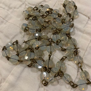 Chain Vintage Style Handmade  Linked Rosary Style White opal flash crystal beadsLinked