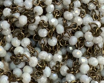 Chain New 2024 Opaque white SHELL Crystal Petite itty bitty 4mm  flash faceted roundel beaded chain Handcrafted USA