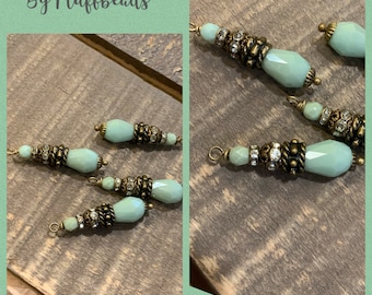 Dangle I315 Dangle drops Vintage Style Wire wrapped capped dangle charms 8mm Sea foam green faceted crystal drops