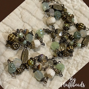TIDE POOL ensemble assortment European glass Crystal Antique Bronze plated assemblage chain Linked