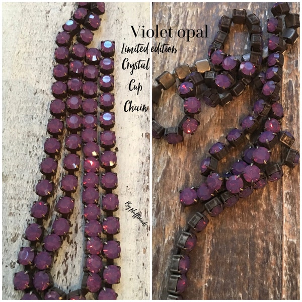 Rustieke vlooienmarkt stijl 6,1 mm 29ss grote dikke donkerbruin/zwart patina messing rijke VIOLET opaal Strass kristallen bekerketting