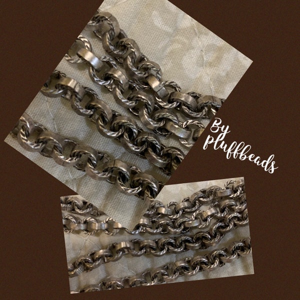 Chain Vintage Style Fluted pattern repurposing chain 6mm Cable chain Antique SILVER plating