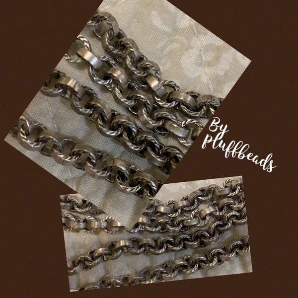 Vintage Style Fluted Cable Chain, Antique Silver Plated, 6mm