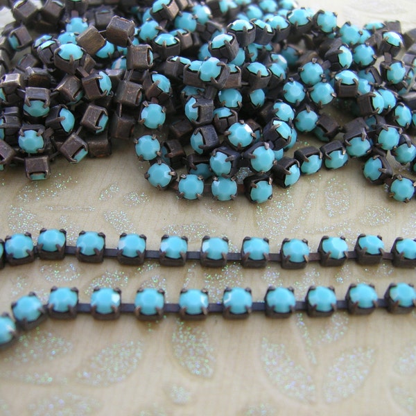 I280 NEW Flea Market Style Black/Brown Patina brass Opaque Ocean Blue cup chain Czech 2mm  ss6.5