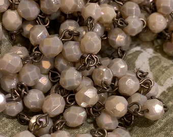 Chain Handmade Linked Beaded Chain with creamy gold Luster 6mm Faceted Czech Glass Beads