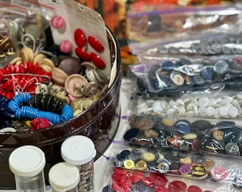 Vintage Button Collection in Old Tin: Sewing, Crafting, Farmhouse Decor