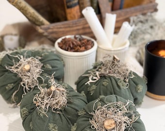 Handmade Fabric Pumpkins with Wood Stem, Set of Four