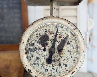 vintage metal columbia family scale rusty creamy white