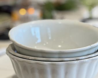 england ironstone scalloped ladyfinger round bowls - set of three instant collection all marked