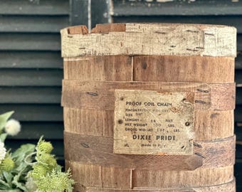 antique wood dixie pride nail barrel proof coil chain made in italy with label