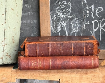 vintage book set of two brown Bible and new testament and psalms books