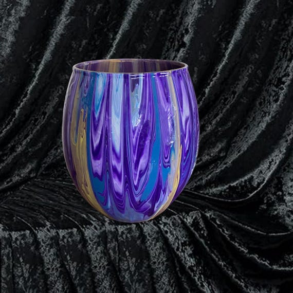 青紫色のガラス花瓶 青紫色のガラス花瓶 7インチの深い青と紫の芸術的に