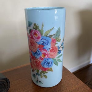 7.5&quot; Hand Decorated Light Blue Floral Vase - Resin Protected
