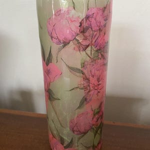 8.5" Pink Floral Artistically Decorated Vase, with or without Silk Flowers