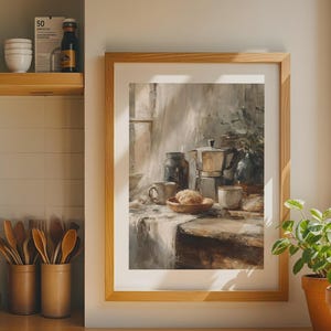 Lámina decorativa rústica para cocina con temática de café / Decoración acogedora para mañanas en una casa de campo / Descarga digital