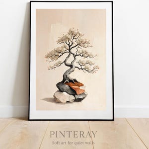 Neutrale Farben Bonsai-Baum Wandkunst, druckbare Zen-Kunst, Japandi Serenity Kollektion von Pinterest, Calm Decor, minimalistisches neutrales Poster-Download