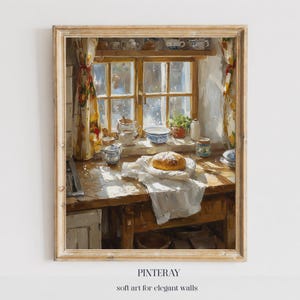 Country Kitchen Wall Art Print | Cozy Rustic Window Scene | Farmhouse Download