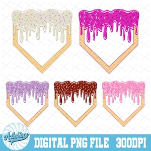 5 Waffle Home Plate Png Bundle | Drip baseball plate PNG | Baseball Ice Cream Drip Png | Drippy Baseball Ice Cream | Ice Cream Drip Png