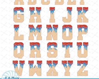 Red and Blue Drip Letters PNG: Patriotic Baseball Font (Digital Download)