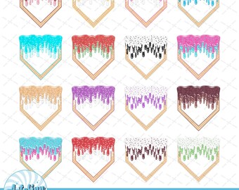 May include: A collection of colorful digital PNG files featuring a home plate design with dripping icing in various colors. The designs include sprinkles and a waffle-like border. Text at the bottom reads "DIGITAL PNG FILE 300DPI".