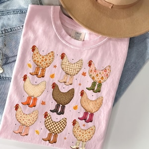Comfort Colors® Preppy Fall Chicken T-Shirt, Floral Chicken Cowgirl Boots, Western Chicken Shirt, Cute Farm Chicken Shirt, Country Fall Tee
