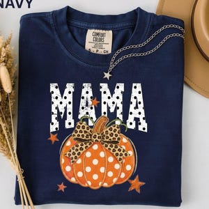 Comfort Colors® Preppy Fall Pumpkin Mama Polka Dots T-Shirt, Coquette Autumn White Dots Shirt, Varsity Fall Shirt, Thanksgiving Shirt