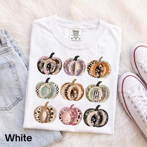 Comfort Colors® Jeweled Preppy Pumpkin T-Shirt, Girly Fall Pumpkin Collection Tee, Leopard Checkered Halloween Shirt, Colorful Autumn Shirt