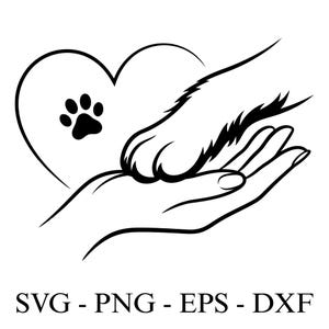 Tass och hand Svg, tasskärlek Svg, minnesmärke för husdjursälskare, stöd för hundräddning, hundtass Svg, veterinärdekor, adoptera, handla inte, Cricut
