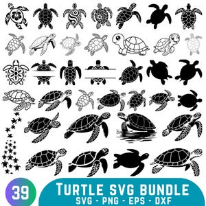 Sea Turtle Svg Bundle, Tortoise Svg,Turtle Clipart,  Baby Turtle Svg, Cute Animal Svg, Summer Vibes Svg,Sea Animals Svg,