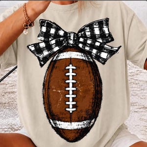 Comfort Colors® Football Bow T-Shirt, Plaid Football Shirt, Game Day Shirt, Vintage Distressed Sports Shirt, Football Mom Shirt