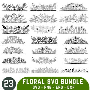Wildflower SVG Bundle, Botanical Sketch, FlowerDigital Wildflower Svg Bundle, Floral Border SVG, , Flower Monogram Cut Files,