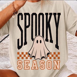 Comfort Colors® Spooky Season T-Shirt, Cute Ghost Halloween Shirt, Checkerboard Graphic Shirt, Vintage Halloween Tee
