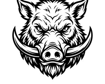 Wild Boar Head Svg, Angry Animal Head, Aggressive Hog, Animal Mascot, Hunting, Cut Files, Svg Instant Download
