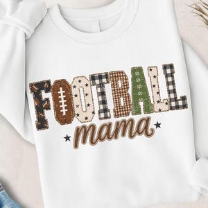 Comfort Colors® Patchwork Football Mama T-Shirt, Gingham Checker Stars Houndstooth Pattern Tee, Football Lover Shirt, Boujee Mama Shirt