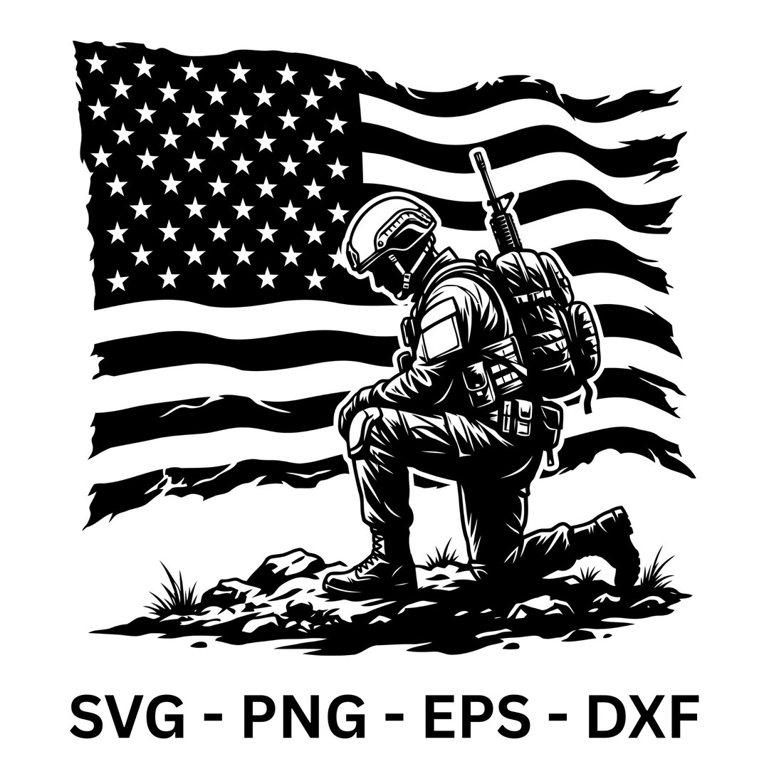 Kneeling Soldier American Flag Svg, Military Svg, USA Flag Svg ...